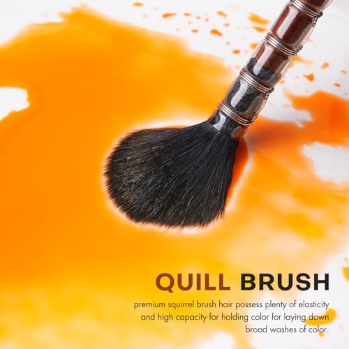 Travel Watercolor Brushes, Fuumuui Professional 6pcs Natural Soft Squirrel Hair Watercolor Travel Brush Set with Graphite Tip Pen Perfect for Watercolor Gouache Ink Painting