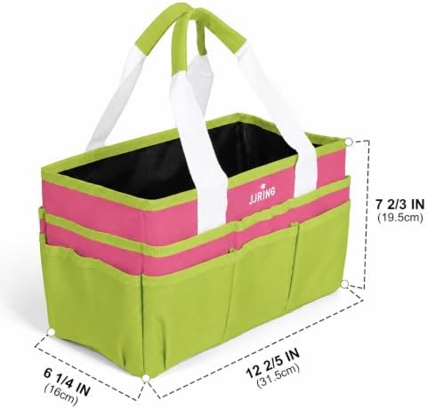 JJRING Craft Organizer Tote Bag Art Storage Caddy Bright Green and Red | With Multiple Pockets For Sewing, Scrapbooking, School, Medical, And Office Supplies