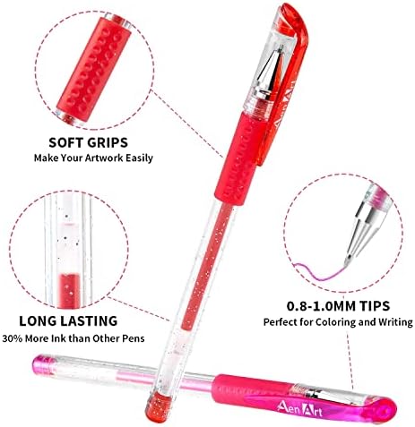 Aen Art Glitter Gel Pens, 100 Color Glitter Pen Set for Coloring Books