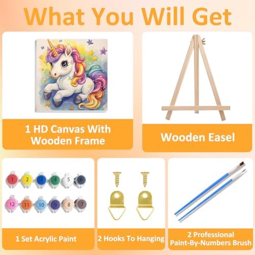 Unicorn Paint by Numbers Kit for Kids, 8x8 inch