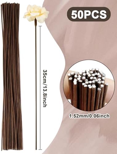 50 PCS FIVEIZERO 16 Gauge Brown Floral Wire Stems for Artificial Flower Making,Florist Wire,Flower Wires for Crafts,Alambre para Flores for Wreaths, Flower Arrangements and DIY Projects