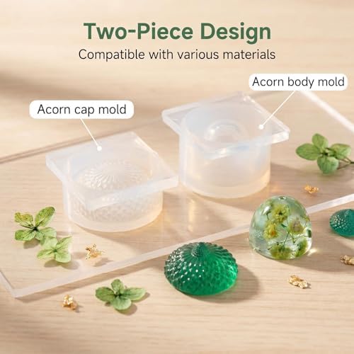 2PCS Acorn Silicone Resin Mold, Clear Acorn Shape Epoxy Casting Mold Textured Cap Design for DIY Jewelry, Keychain, Home Decor, Craft