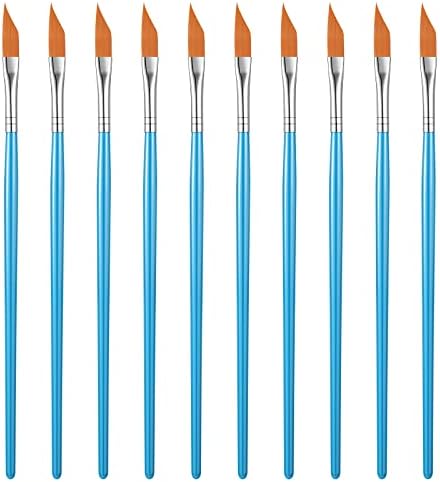 Breling 10 Pcs Paint Angled Brush 1/4 Inch Dagger Brush with Long Handle Dagger Stripes for Acrylic Watercolor Oil Rock Painting Artist Halloween Face Body Nail Art