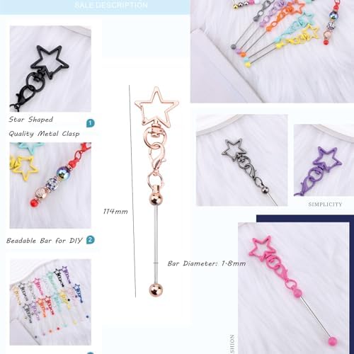 Beadable Keychain Colorful Heart/Triangle Shaped Blank Bar with Snap Hook for DIY Craft Making Kit