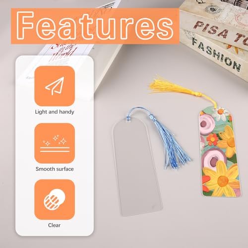 120 Pcs Clear Acrylic Bookmark Blanks 6" x 2", Transparent Semicircle Blank Acrylic Bookmarks Bulk 60pcs Plastic Book Page Markers with 60pcs Book Mark Tassels for DIY Crafting Projects and Gift Tags