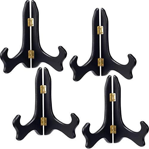 Tatuo 4 Packs Wooden Display Stand Plate Holder Easels, black, 6 Inch