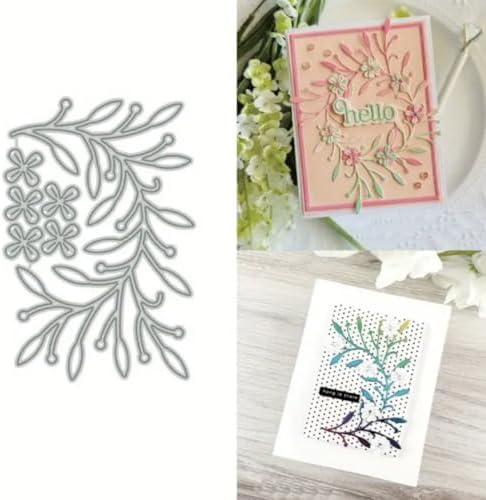 Scrapbooking Die-Cuts, Layer Frame Net Set Metal Cutting Dies for Card Making, Paper Craft Template, Background Embossing Stencils, DIY Album Décor (Branches Flowers-11.1x7.5cm)