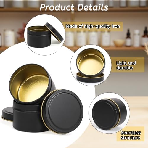 Blingfun 10 Packs 4 oz Candle Tins kit, Candle Making Tins, Candle Jars, 100pcs Candle Wicks, 100pcs Wick Stickers, Candle Containers for Making Candles(Black)