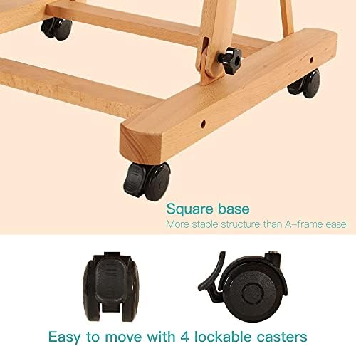 VISWIN Extended Large H-Frame Easel for Painting, Adjustable Beech Wood Artist Easel Stand with 4 Wheels & Storage Tray, Foldable Art Easel Floor for Adults, Hold Canvas up to 93" - N