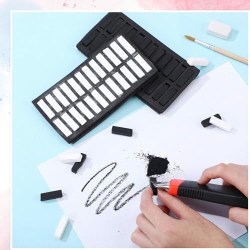 Watersay 48 Pcs Soft Chalk Pastels Set Soft Pastel for Artists Square Sketch Chalk Non-toxic Artist Pastel Sticks for Professional Artists Students and Art Lovers(White,Black,30×8×8mm)