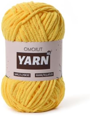 Plush Chenille Chunky Crochet Yarn - Baby Yarn for Crocheting Soft - Velvet Yarns Knitting for Blankets Crafts - Fluffy Amigurumi Yarns 50g / 65.6yd (Golden Yellow)
