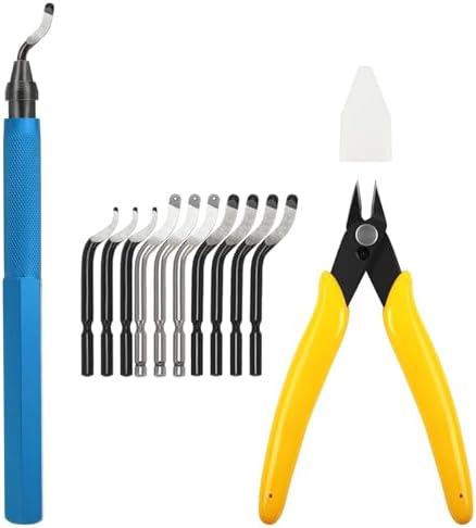 VASTOOLS Deburring Tool Set, 12PCS 3D Printer Cleaning Kit with 10 Blades & Micro Wire Cutter for Resin Plastic Metal Model Trimming and Burr Removal