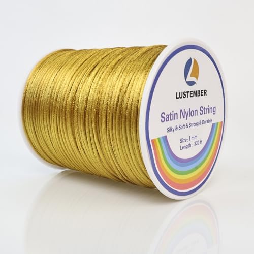 LUSTEMBER 330 Feet Satin Nylon String, 1 mm Silky Smooth Durable Nylon Cord for Jewelry Making, Bracelets, Beading, Necklaces, Macrame, Kumihimo, Rattail, and Chinese Knot Craft