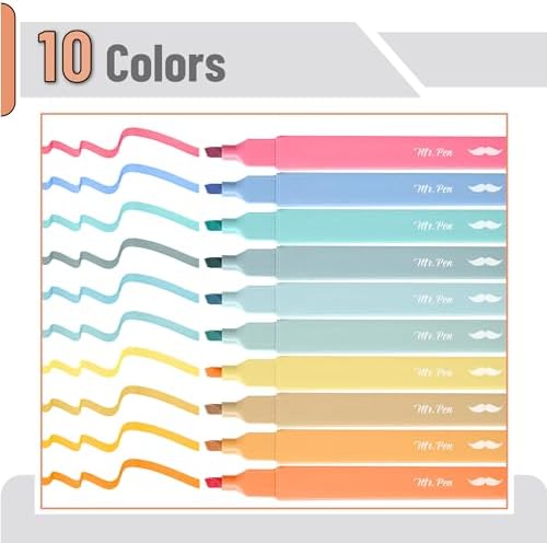 Mr. Pen- Aesthetic Highlighters No Bleed, 10 Pack, Assorted Colors | Chisel Tip, Cute Highlighters Assorted Colors for Journaling, Highlighting, Underlining, Fast Dry, Back to School Supplies
