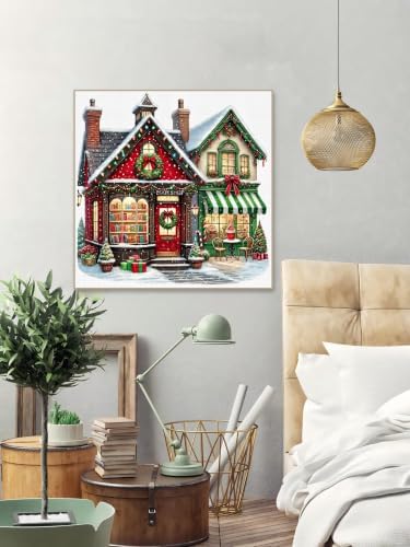 askkqtx Christmas Stamped Cross Stitch Kits for Adults 14x14 Inch