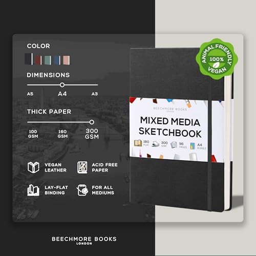 Beechmore Books A4 8.5x11 Mixed Media Sketchbook 300 GSM/140lb