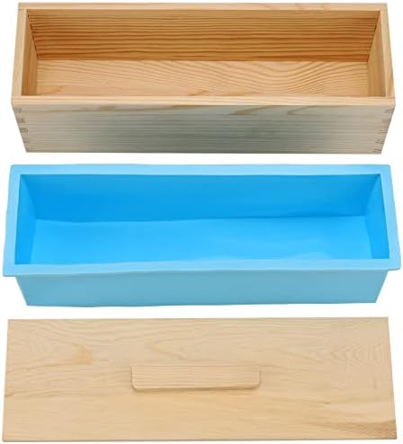 3 Set 42 oz Silicone Soap Molds, Rectangular Bar Loaf Soap Making Mold Kit with Wood Boxes and Lids, Flexible Soap Molds for Soap Making Supplies, DIY Homemade Soap, Craft, Blue
