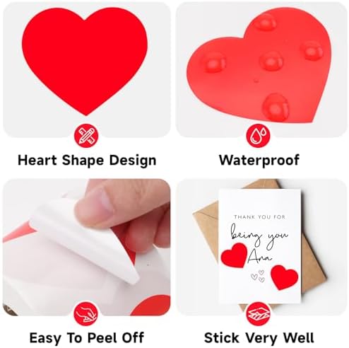 Anwyll Heart Stickers - 500Pcs 2Inch Valentines Day Heart Stickers Red Heart Shape Sticker for Reward Classroom Self Adhesive Love Incentive Sticker for Envelope Seal Card Birthday Wedding Favors