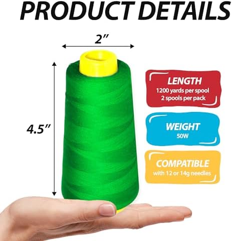 Mandala Crafts Green Mercerized Cotton Thread Cones for Sewing Quilting