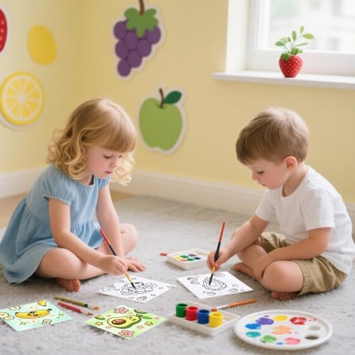12 Packs Fruit Pre Drawn Canvas to Paint, Pre Printed Canvas for Painting, Pre Stretched Canvas Outline Painting Boards for Beginners, Students, Party Favors(4 * 4in)