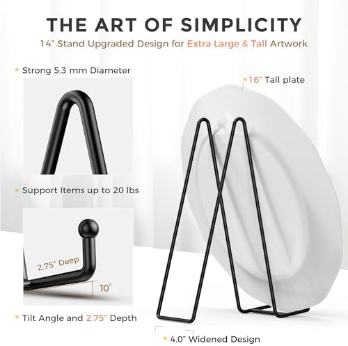 TR-LIFE 14 Inch Heavy Duty Plate Stand (2 Pack) - Metal Display Easel for Large Plates, Platters, Picture Frames, Signs, and Posters
