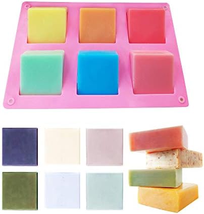 TDHDIKE 3 Pack Silicone Soap Molds 6 Cavities (Blue/Pink/Green) | DIY Handmade Soap, Muffin, Loaf, Brownie, Cornbread Baking Mold, Easy Release