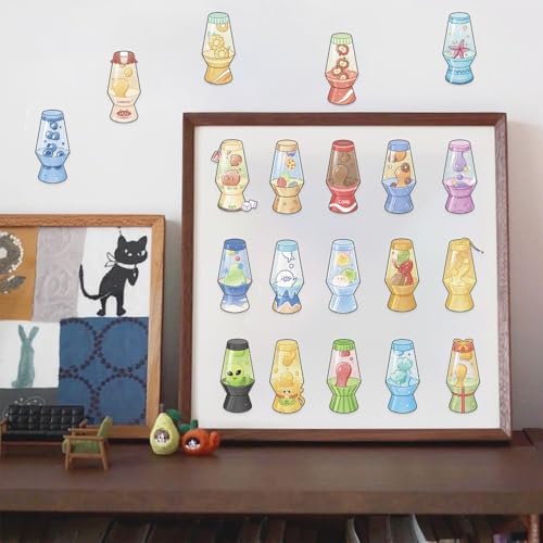 50pcs Lava lamp Stickers for Laptop Water Bottles, Transparent PET Waterproof Adhesive Lava Light Decals for Kids Birthday Party Scrapbook Phone (Lava Light)