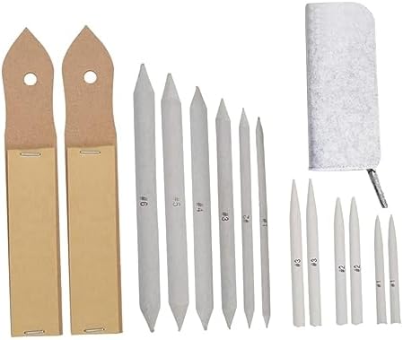 jojofuny 15-Piece Sketch Tool Set for Artists Paper Blending Stump and Tortillions Sandpaper Pencil Sharpener for Drawing and Blending Techniques