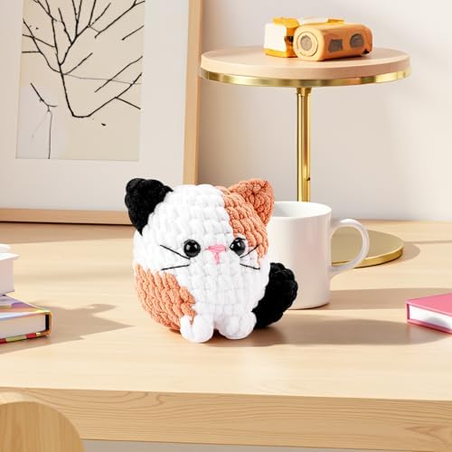 Cat Crochet Kit for Beginners-Calico Cat Crochet Kits for Adults Kids, Crochet Starter Kit with Step-by-Step Video Tutorials,Crochet Animal Kits Learn to Crochet Kits for Adults Kids
