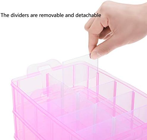 Sooyee Bead Organizer, 3-Tier Craft Storage Container, Pink