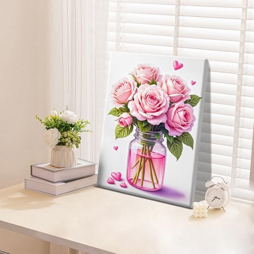 ATDMS Paint by Numbers Kit for Adults with Frame Flowers Paint by Number with Easel Floral Adult Paint by Number Kits Framed Canvas DIY Acrylic Oil Painting Kits for Home Wall Decor 8x12 Inch
