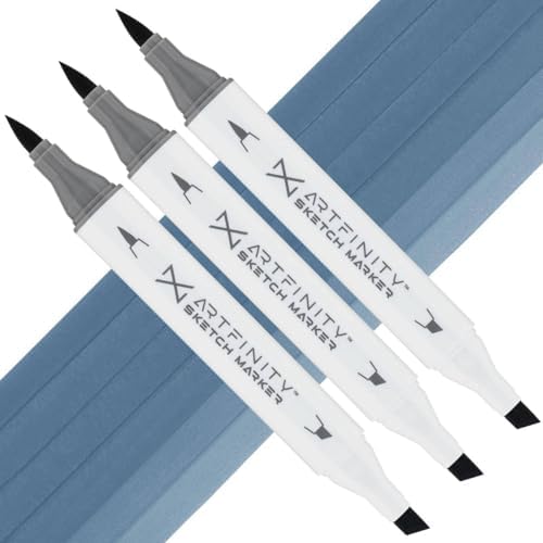 Artfinity Sketch Markers - Set of 3 - Smokey Blue B8-7, Vibrant, Professional, Dye-Based Alcohol Markers for Artists, Drawing, Travel, & More