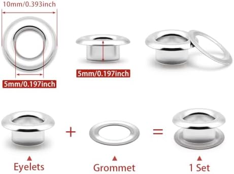 SEMINI 400 Sets 5mm Silver Grommet Eyelet Kit for Fabric Leather Crafts