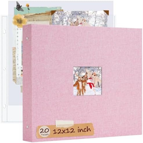 12x12 Inch Large Scrapbook Photo Album, 3 Ring Binder- Pink