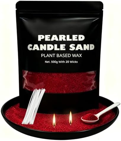 1.1LB Candle Sand- Red Candle Beads, Sand Wax for Wedding Decor Rosa Scented Candle with Wicks Dark Pearled, Wax for Home Decoration Party Gift 85 Burn Hours Refillable Candle Wax DIY Candle Making