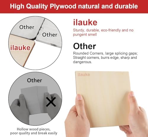 ilauke Wood Squares 5x5, 50Pcs Unfinished Plywood Wood Sheets 1/8