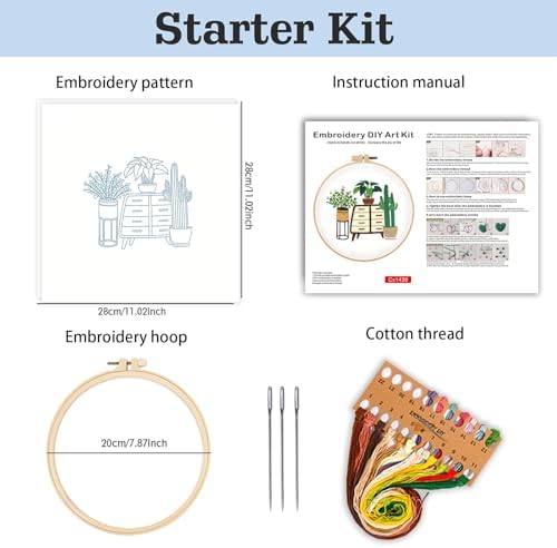 spicssa 2026 New Embroidery Set, Embroidery Kit for Beginners, Hand Needlepoint Kits for Adults with Pre-Stamped Patterns, 7.8-Inch Hoop, Threads & Needles, Step by Step Instructions