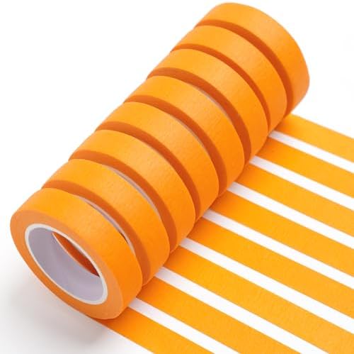 UMETDO 8PCS Colored Masking Tape - Orange Painters Tape, Tape for Kids Art Supplies, Great for Crafts, Labeling, DIY Decorative, 1/2 Inch Colored Tape Rolls- Tiny Size