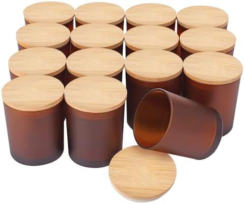 SUPMIND 15 Pack Candle Glass Jars- 7oz Frosted Amber Candle Containers