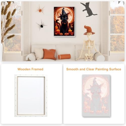 SENQAO Cat Paint by Numbers Kit for Adults Beginner, Halloween Pumpkin Adult Paint by Number Kits on Canvas, DIY Acrylic Oil Easy Painting by Numbers for Home Wall Decor 8X12 inch
