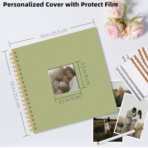 Vienrose Scrapbook Album Gift Set, 10x10 Inch, 80 White Pages, Light Green