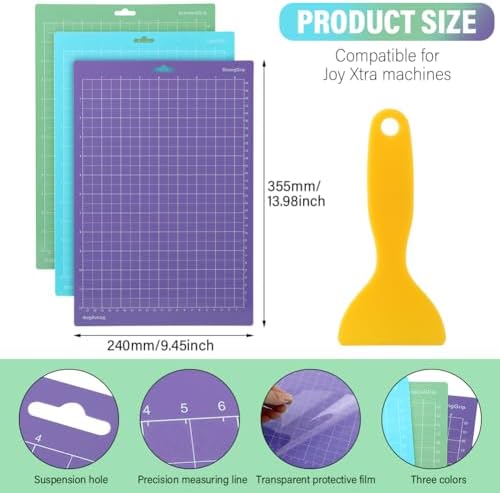 3PCS Cutting Mats for Cri-cut Joy Xtra,13.98x9.45inch Standard Grip Machine Mat,Reusable Cut Mat for Crafts with Scraper,Variety Adhesive Cutting Mats for Cri-cut Joy Xtra