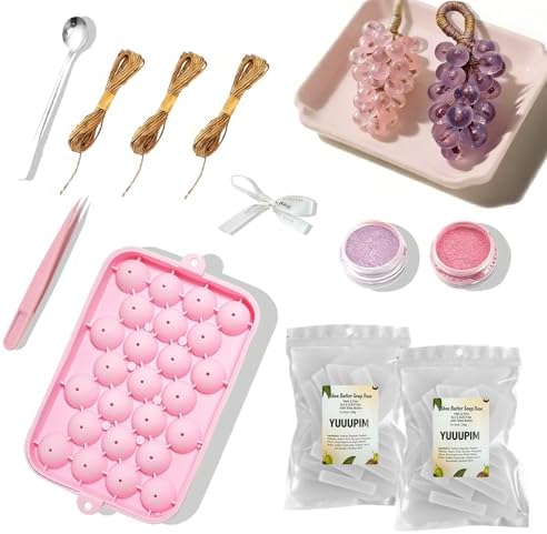 DIY Grape Soap Making Kit for Beginners – Complete Handmade Craft Set with 2 Natural Soap Bases, Silicone Molds, Mica Powder, Jute Rope & Tools, Creative Home Decor, Gift Ready