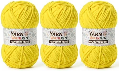 3 Pack Soft Chenille Yarn for Crocheting, Fluffy Chunky Crochet Yarn for Baby Blanket, (5.29oz/196.8yds) Fuzzy Velvet Yarn for Amigurumi&DIY Puzzle、Crafts、Scarf(3 Golden Yellow)