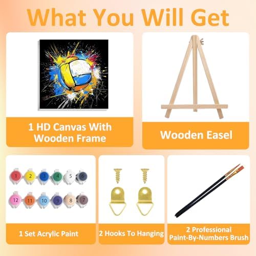 Volleyball Paint by Numbers Kit for Kids, 8x8 inch