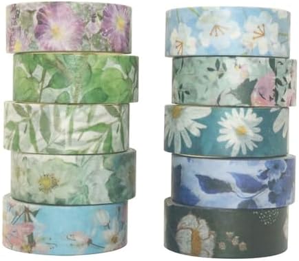 Spring Flower Washi Tape Set 10 rolls - 15 mm Floral Decorative Tape