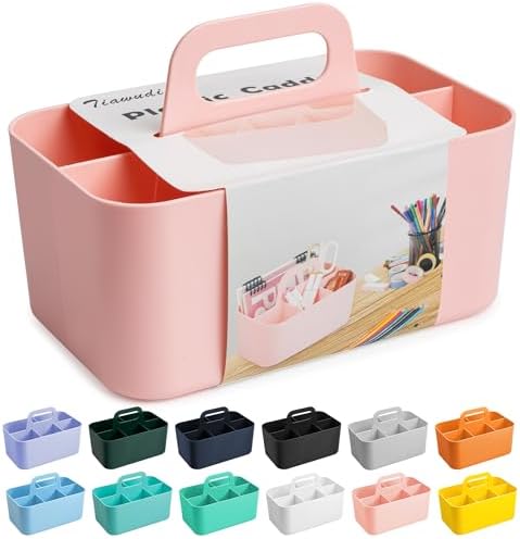 Tiawudi Multipurpose Caddy Organizer, Plastic Caddy with Handle, Stackable Desk Organizer for Stationery, Marker and Pencil, Office Supplies Organizer, Dorm Caddy
