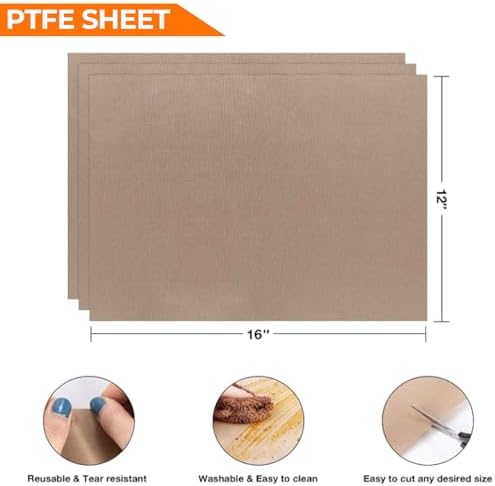 YRYM HT PTFE Teflon Sheets for Heat Press- 3 Pack 12"x16" Heat Press Mats