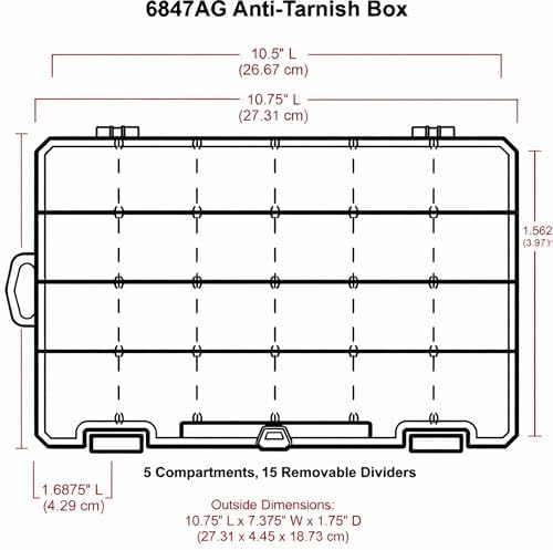 ArtBin 6944AG Medium Anti-Tarnish Box with 15 Removable Dividers, Jewelry & Craft Organizer, 1 Plastic Storage Case with Anti-Tarnish Technology, Clear with Aqua Accents 10.875” x 7.0” x 1.75”