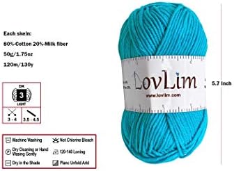 Yarn Pack, 2 skeins of 50g Each, Soft Cotton Yarn for Crochet and Knitting, Craft DK Amigurumi Yarn (Turquoise Blue)